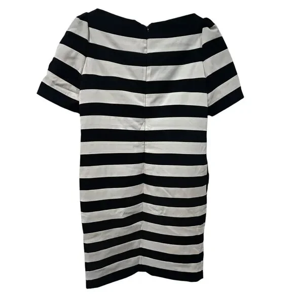 Moschino Main Line Black Cream Striped Dress Virgin Wool Short Sleeve Size 8